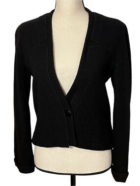 Vintage CHANEL Black Single-Button Fitted Wool Blazer/Jacket Sz-38